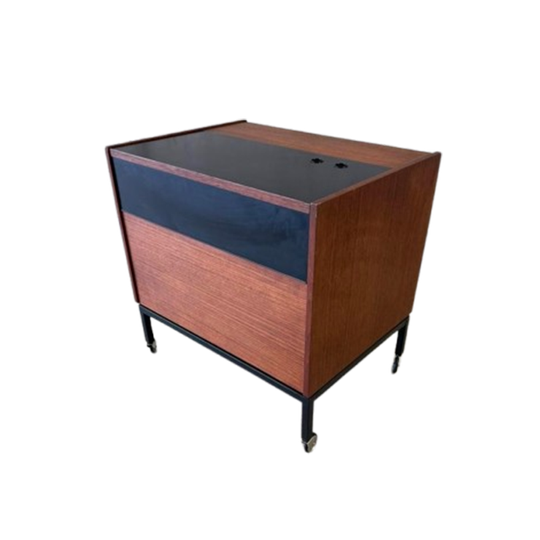 Teakhouten En Zwarte Drankenkast Op Wielen Uit 1960 1