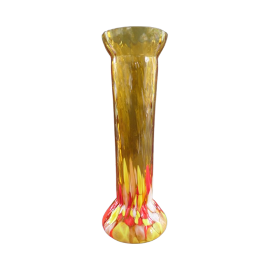 Art Deco Apart Amber Glazen Vaas Met Rood En Gele Accenten 1