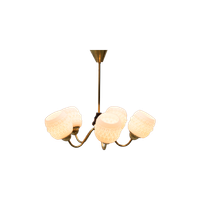White Crystal Shades Brass Ceiling Lamp, Sweden 1950’s