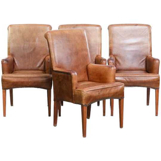 Karaktervolle Set Van 4 Vintage Eetkamer/bijzet/vergaderstoelen Gemaakt Van Rundleer 1