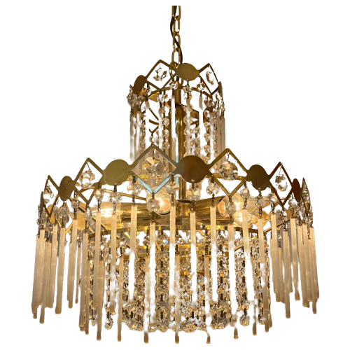 Italiaanse Opaliserende Staafjes Hanglamp Vintage Kristal