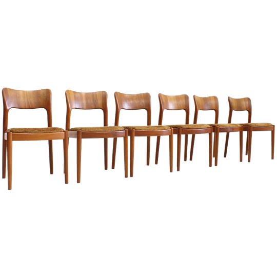 Set Van 6 Vintage Deense Eetkamer Stoelen Niels Koefoed Teak Jaren 60 1