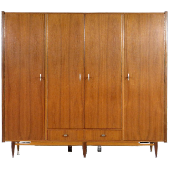 Vintage Mid Century 4-deurs Teak Kledingkast, 1960s 1