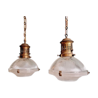Paar Prismatische Glazen Hangers Van Holophane, 1920-30