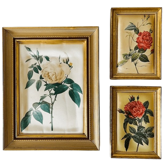 Set Vintage Zijden Schilderijtjes Roos 1