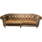 Stoere Chesterfield 3 Zits Bank In Vintage Taupe Bruin Leder thumbnail 1
