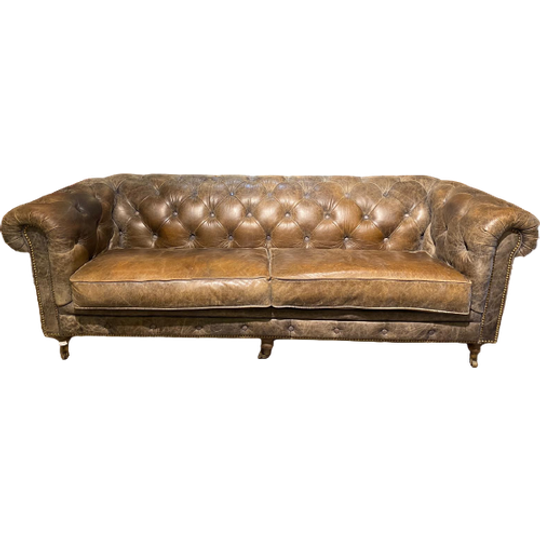Stoere Chesterfield 3 Zits Bank In Vintage Taupe Bruin Leder 1