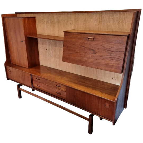 Vintage Teak Houten Wandkast Met Bar, Jaren 60 1