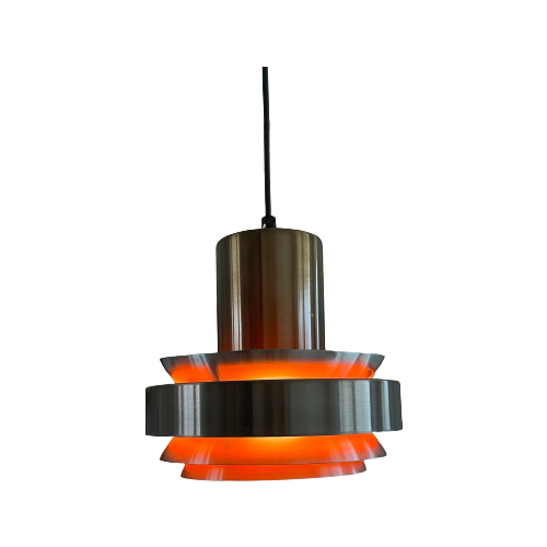 Lakro Midcentury Hanglamp, Lamellen. Aluminium Ruimtetijdperk Cilinder Lamp Met Oranje. Space Age