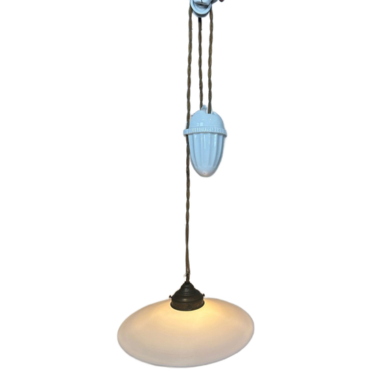 Antieke Verstelbare Hanglamp – Opaline En Porselein 1