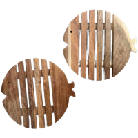 2 Vintage Houten Vis Pan Onderzetters