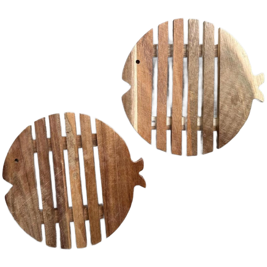 2 Vintage Houten Vis Pan Onderzetters 1