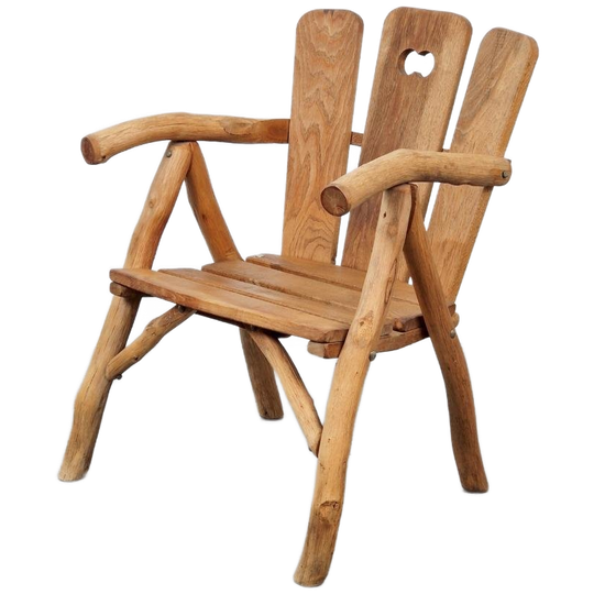 Vintage Brutalist Stoel Hout Armchair ’80 France Design 1