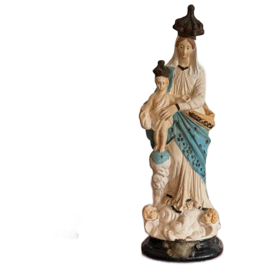 Supermooi Antiek Gipsen Beeld Van Maria En Jezus, Beiden Gekroond 1