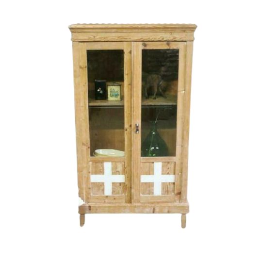 Brocante Grenen Kast Met Vitrine 1