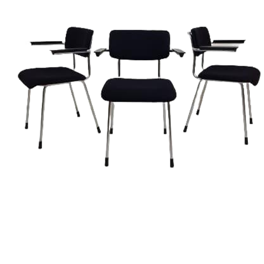 3 Vintage Gispen Stoelen Nieuw Gestoffeerd Ploegstof Zwart 1