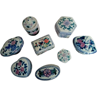 8 Porselein Vintage Chinese Sieraden Doosjes Pasteltinten Met Vogels Bloemen