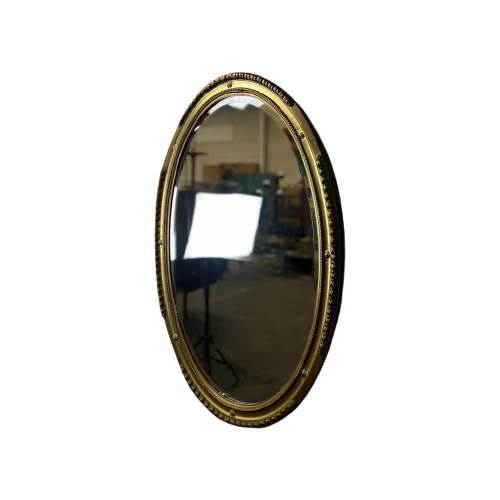 Vintage Xl Ovale 'Gouden' Spiegel Met Geslepen Glas