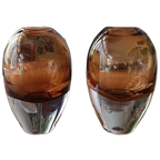 Set Van 2 Mondgeblazen Glas Vazen, Cognac thumbnail 1
