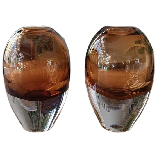 Set Van 2 Mondgeblazen Glas Vazen, Cognac 1