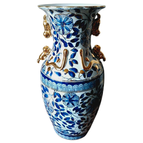 Prachtige Chinese Vaas Blauw Goud