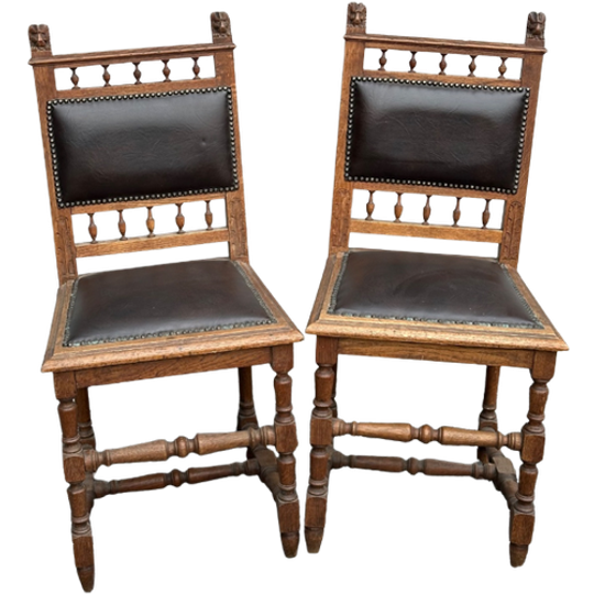 2 Handgemaakte Henry Ii Franse Stoels, Circa 1880 1