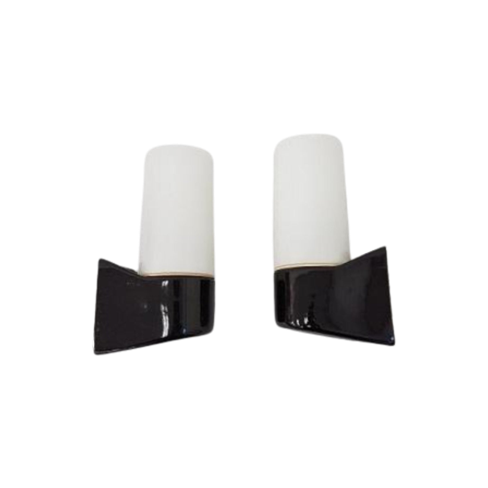 Rare Pair Of Black Wall Lamps 6063 - Wilhelm Wagenfeld For Lindner Leuchten 1