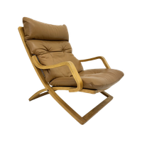 Vintage Lounge Chair Cognac Leather With Webbing , 1970S