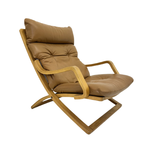 Vintage Lounge Chair Cognac Leather With Webbing , 1970S