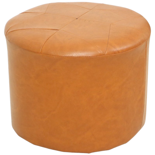 Ronde Vintage Poef Bruin Skai Leder Stermotief Sixties 1