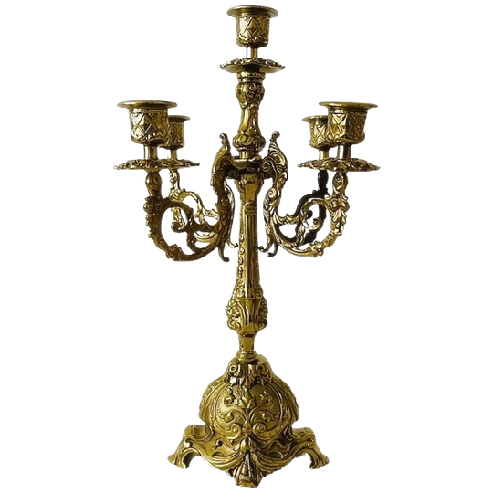 Gotische Messing Candelabra Met Vijf Armen Barok 1