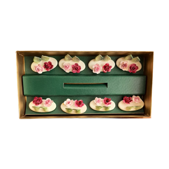 Complete Set Van 8 Porseleinen Plaats Kaarthouders In Originele Doos Crown Staffordshire 1