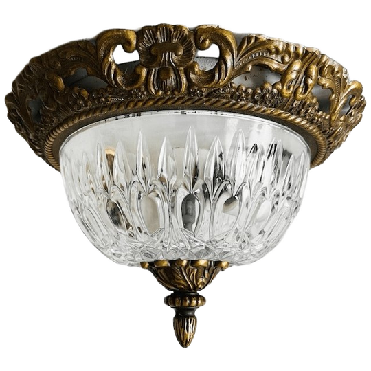 Plafonnière Hollywood Regency Messing Kristal 1950’s 1