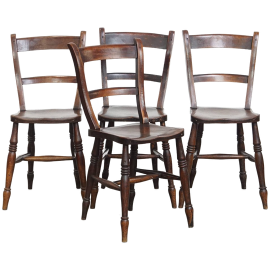 Tijdloze Stijlvolle Set Van 4 Antieke Engelse Oxford Eetkamer/ Keuken Stoelen 1