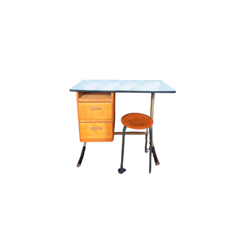 Vintage Leraren Lessenaar, Bureau, Formica En Beuken, Desk