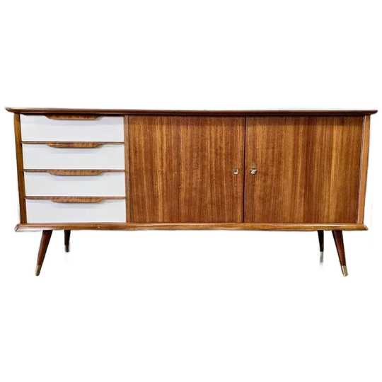 Vintage Houten Dressoir Met Witte Lades In Formica 1
