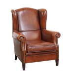In Goede Staat Verkerende Luxe Oorfauteuil In Engelse Stijl Gemaakt Van Rundleer thumbnail 1