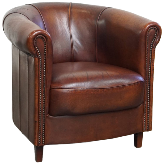 Elegante Schapenleren Clubfauteuil In Een Mooie Donkere Cognac Kleur 1