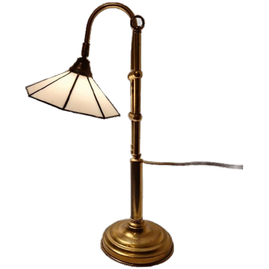 Vintage Lamp Glas In Lood En Messing Desklight Burealamp 1