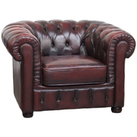Grote Donkerrode Gevlamde Rundleren Chesterfield Clubfauteuil/ Armchair