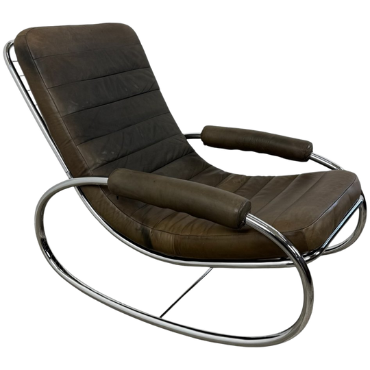 Vintage Leren En Chromen Bauhaus Schommelstoel 1