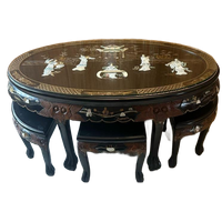 Chinese Salontafel Met Hout Snijwerk (Inclusief 6 Krukken)
