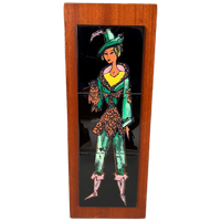 Mid Century Vrouwelijke Robin Hood, Vintage Wanddecoratie, Hout Met Tegels Jaren 60