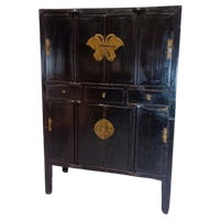 Antieke Vintage Chinees Kast, Zwart Gelakt