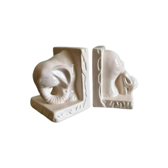 Vintage Boekensteunen Olifant Wit Olifanten Jaren 70 1