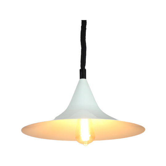 Trumpet Shaped Hanging Pedant - White Enamelled Shade - Adjustable In Height 1
