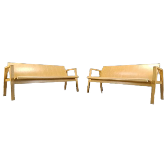 Mid Century Plywood Benches In The Manner Of Alvar Aalto, 1960 - Set Of 2 1