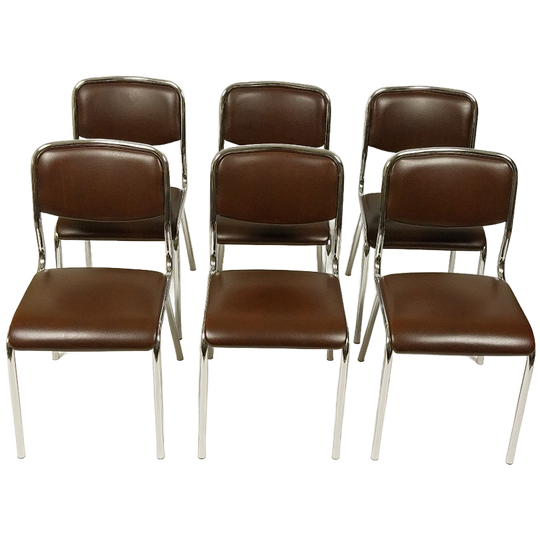 6 X Vintage Stoelen In Skai Leer, Jaren 70 1