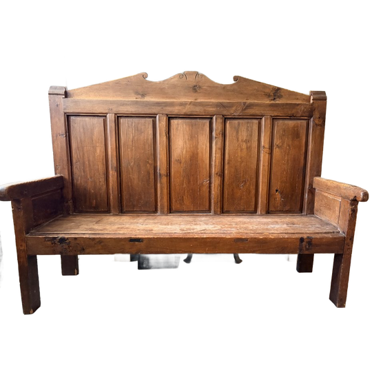 Antiek Houten Kerkbank Van Massief Hout 1