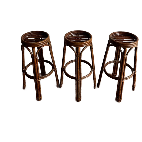 3 Rotan Bamboe Barkrukken Vintage 1